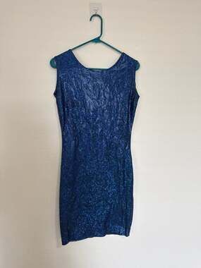 Carol Mier Blue Metallic Square Pattern Sleeveless Bodycon Mini Dress